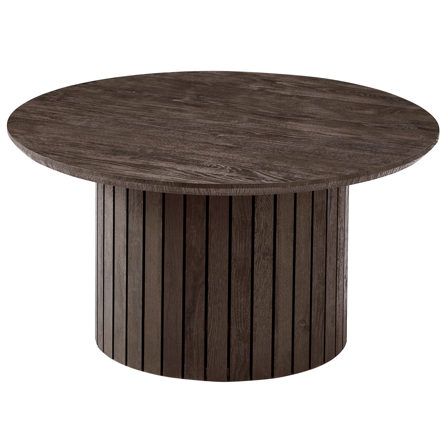 Milas - Table basse ronde en lamelles Ø80 cm en placage de chêne fumé avec pied colonne