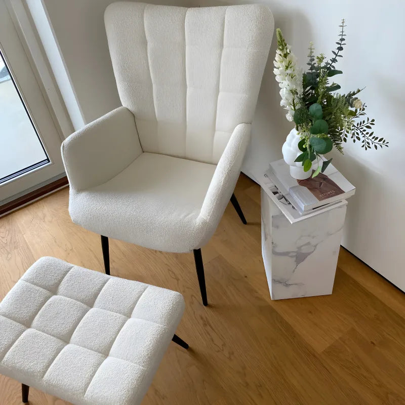 Alfred - Fauteuil inclinable avec repose-pieds - Bouclé beige