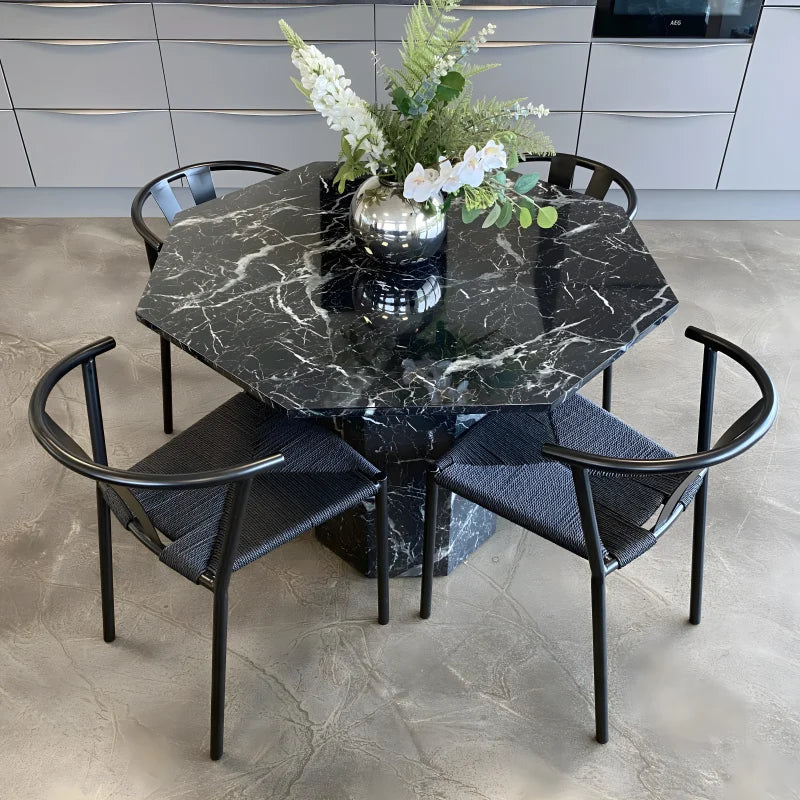 Lagoni - Table ronde Ø100 cm en aspect marbre noir