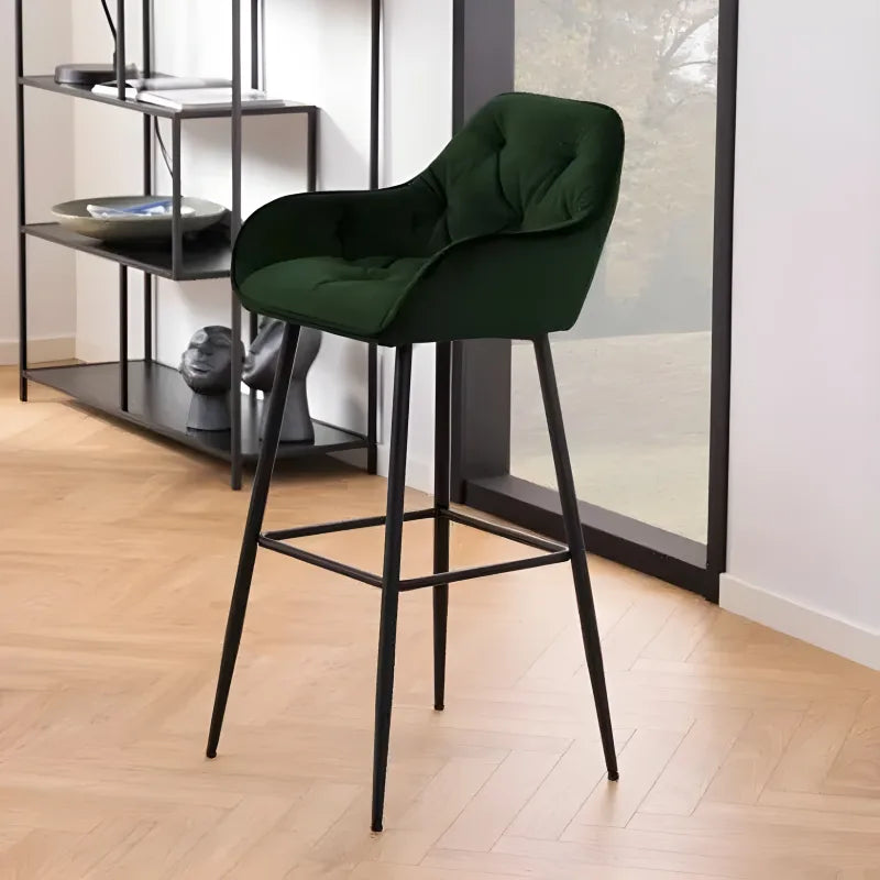 Mario - Tabouret avec dossier en velours vert 65 cm