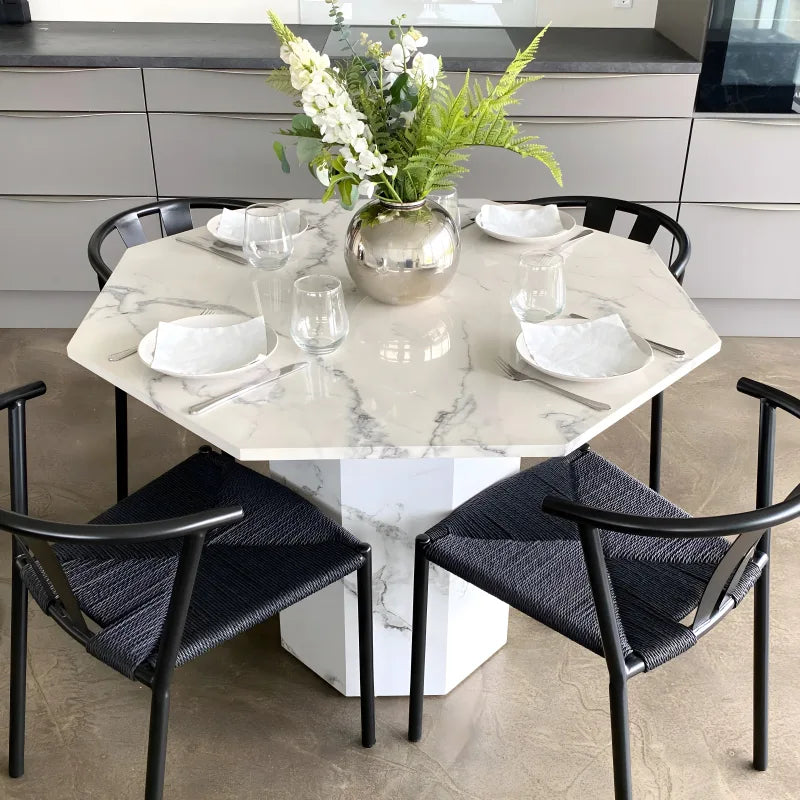 Lagoni - Table ronde de 100 cm de diamètre en aspect marbre blanc