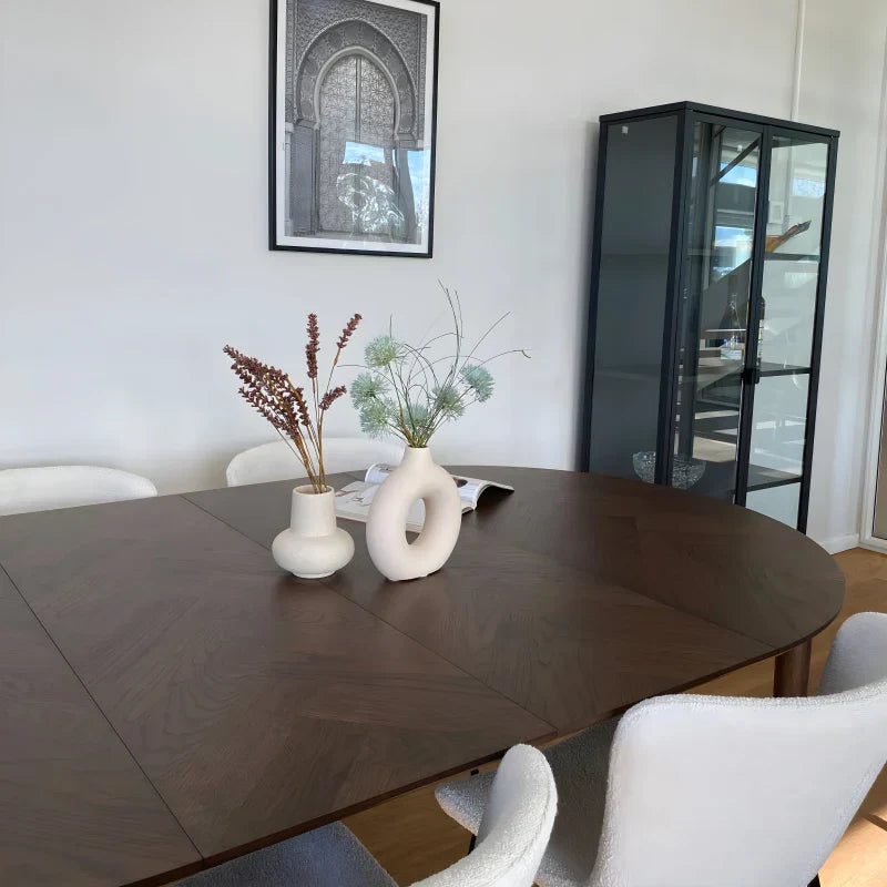 Maggie - Table ronde en chêne fumé avec rallonge 120/160/200 cm - Comprend 2 rallonges