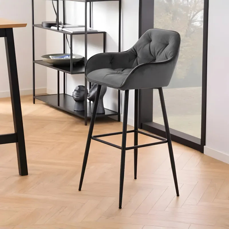 Mario - Tabouret avec dossier en velours gris 65 cm