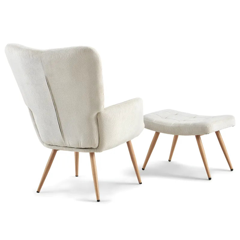 Allison fauteuil avec repose-pieds - velours beige avec look chêne
