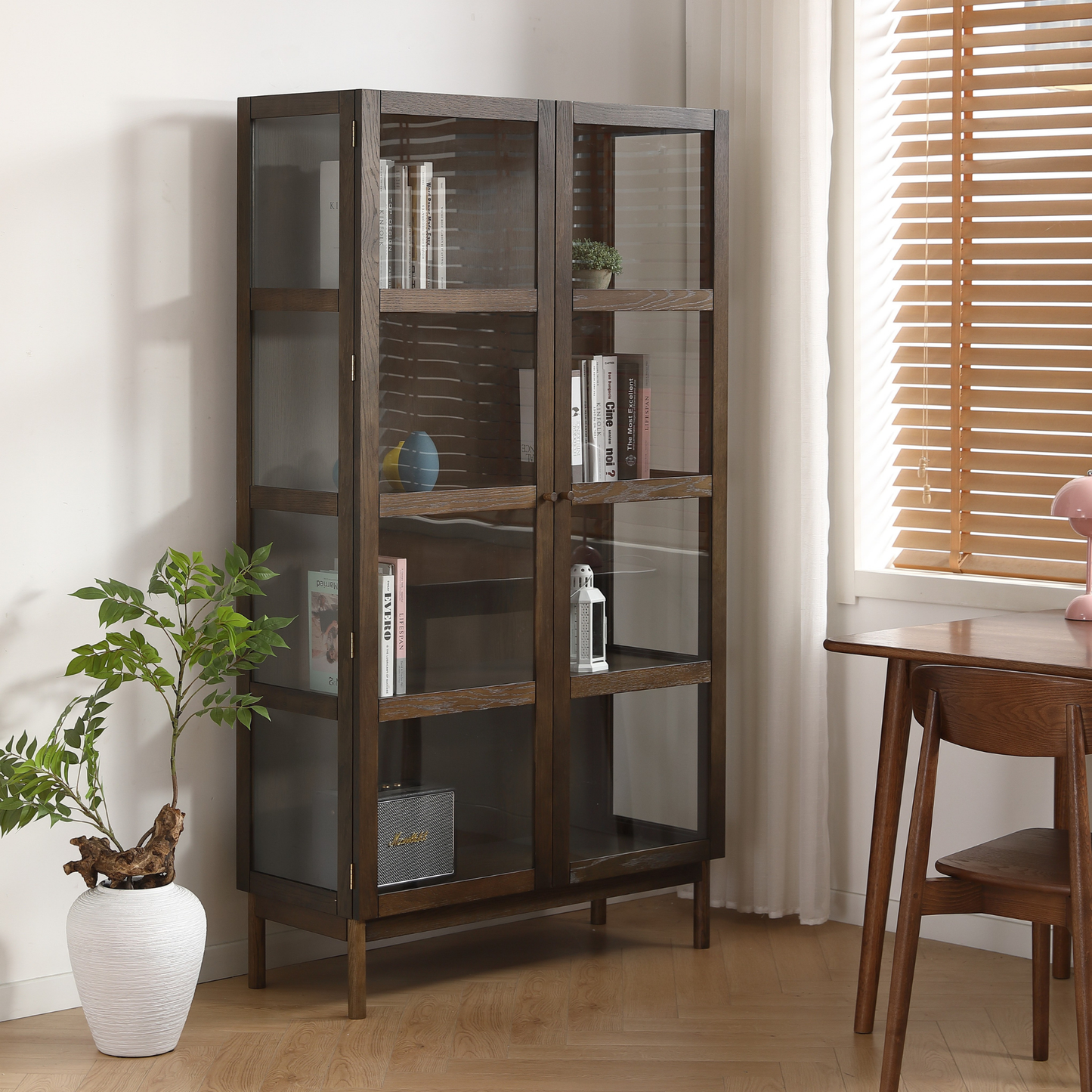Havana - Vitrine en chêne fumé avec 2 portes - 180 x 40 x 100 cm