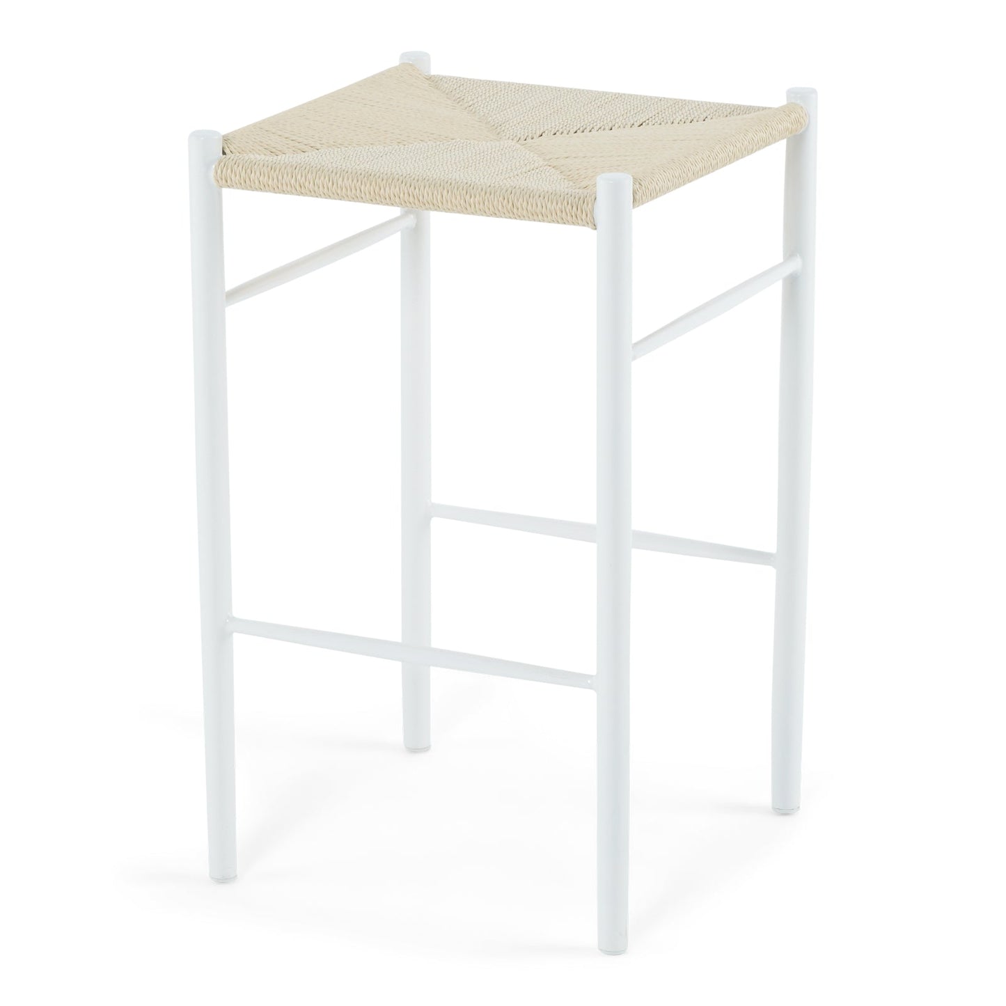 Bella - Tabouret de bar blanc avec assise en rotin 65 cm
