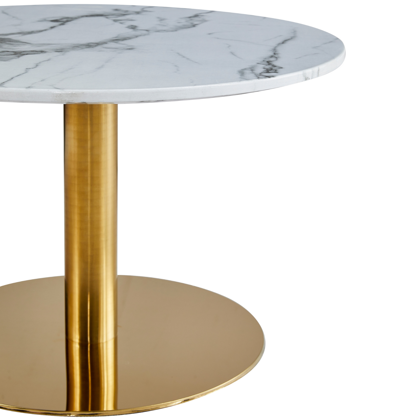 Lazio - Table basse en aspect marbre blanc avec pieds en laiton/doré Ø70 cm