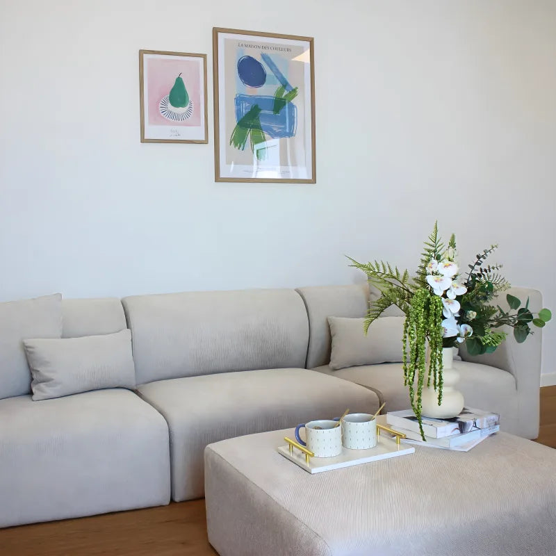 Mandy - Canapé modulaire réversible avec méridienne droite et gauche beige avec repose-pieds L: 258 x P: 80/160 x H: 73 cm