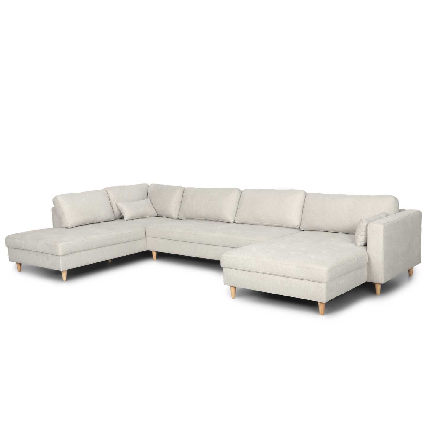 Brandy - Canapé d'angle droit beige avec méridienne L:366 x P:211 x H:80 cm