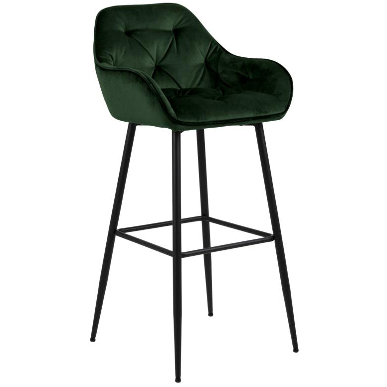 Mario - Tabouret avec dossier en velours vert 65 cm