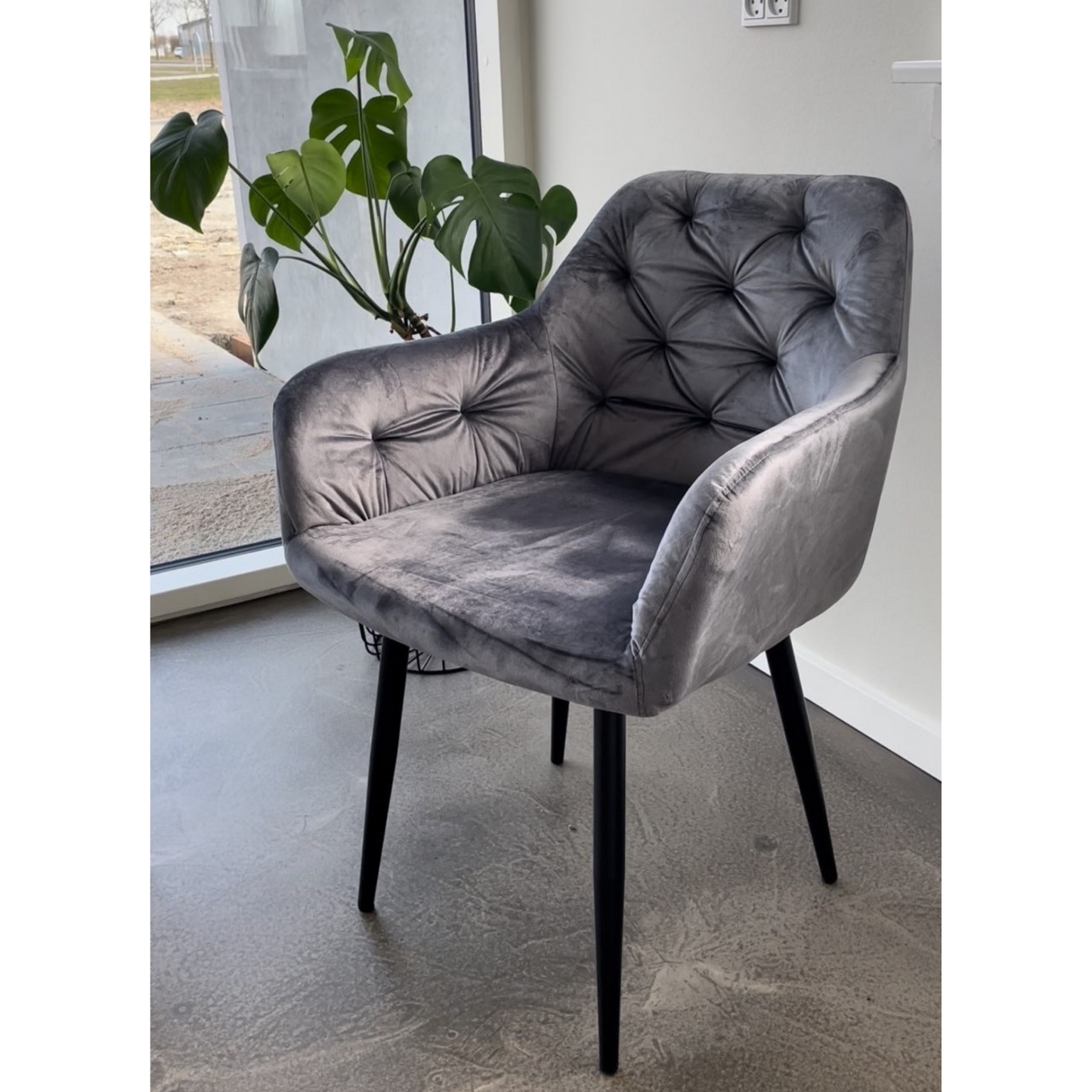 Mario - Chaise de salle à manger en velours gris