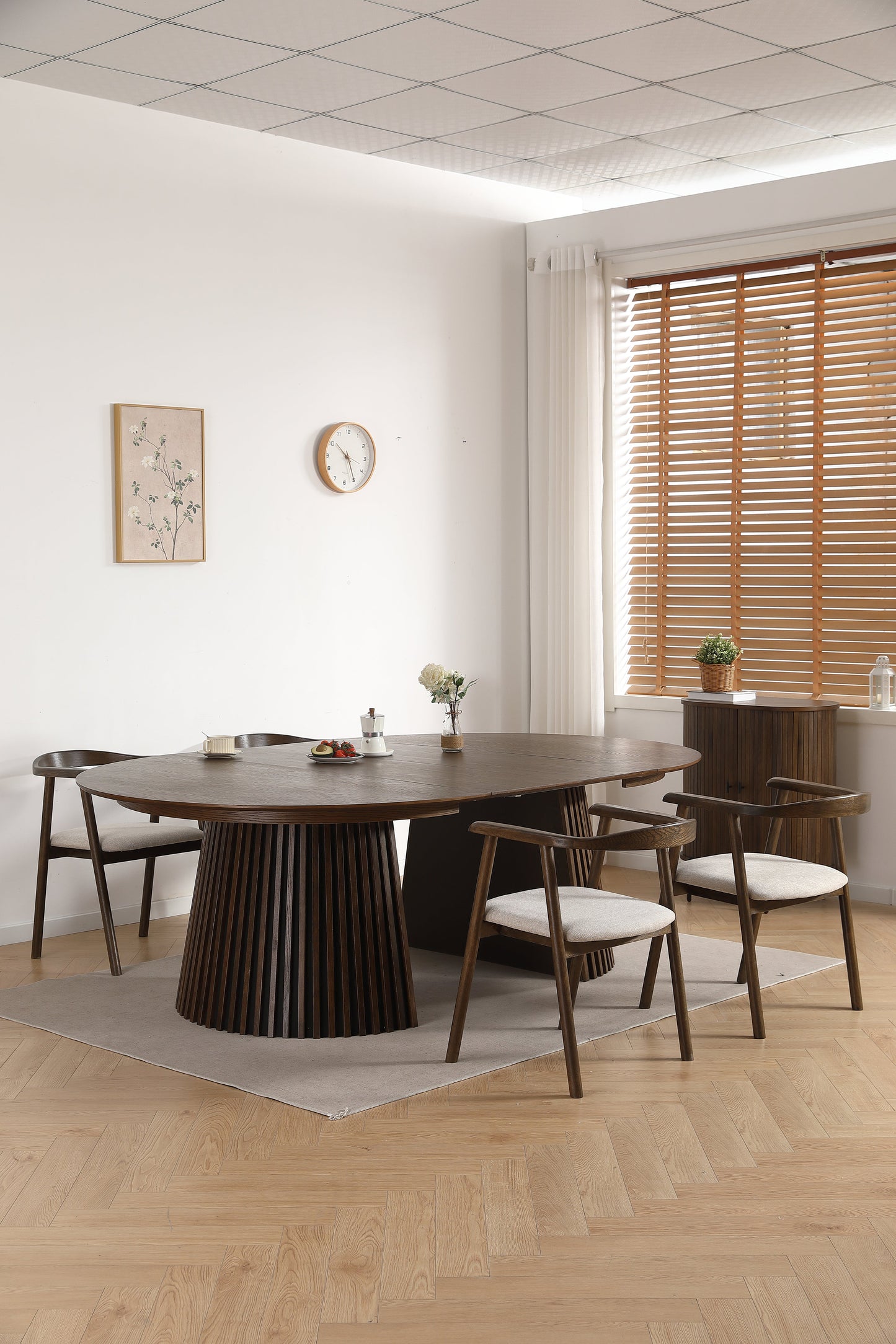 Jocelyn - Chaise de salle à manger en chêne fumé avec assise en tissu beige