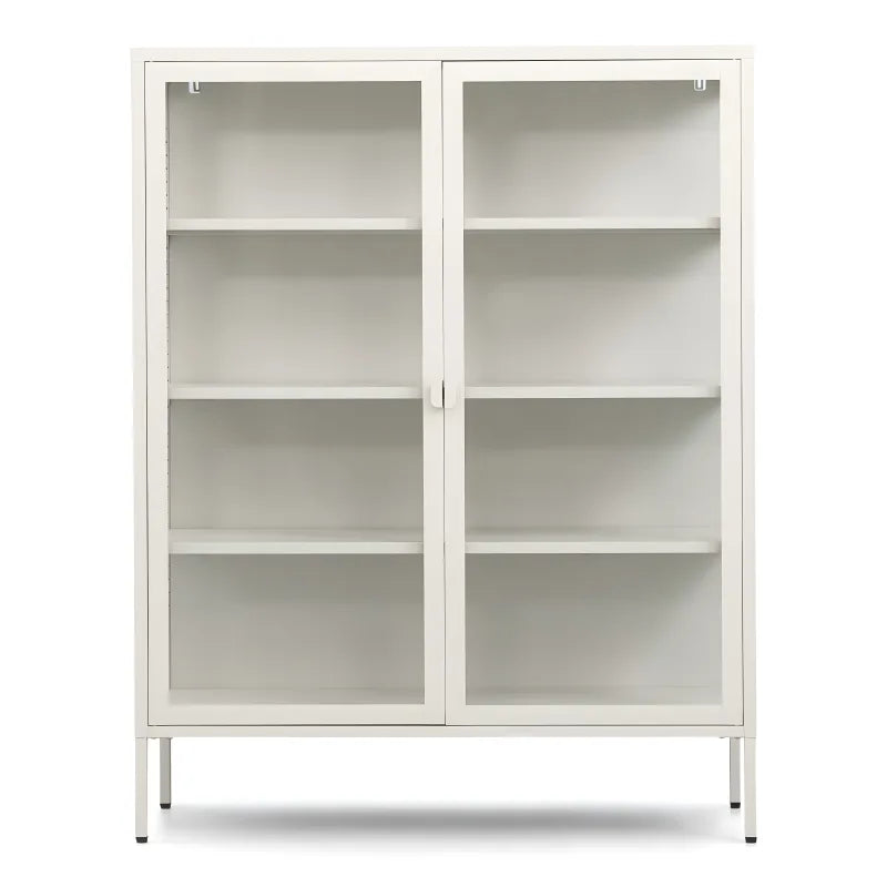 Herman - Vitrine en métal beige/verre 110 x 40 x 140 cm