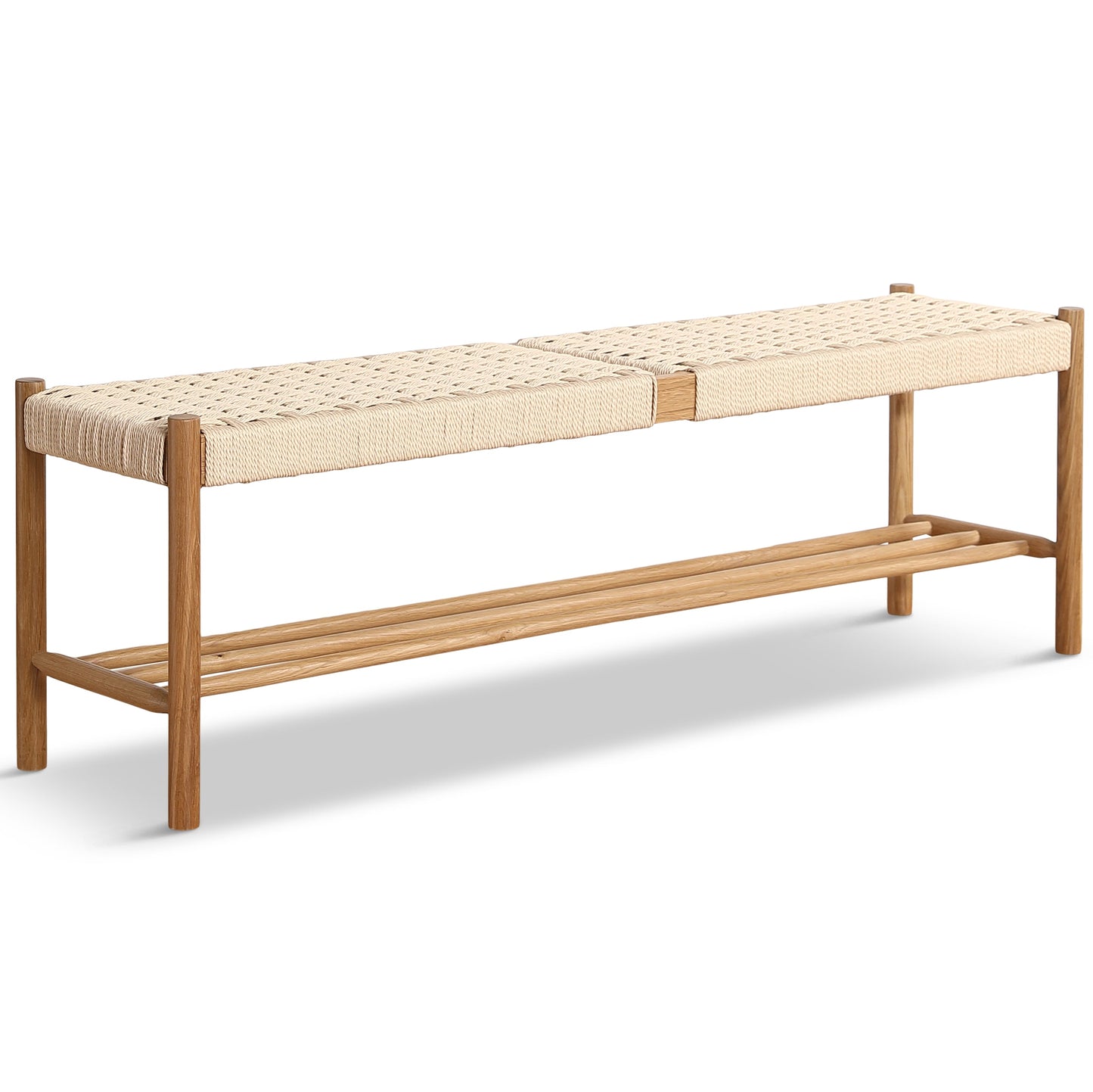 Banc Elias en chêne avec assise tressée 140x35x45