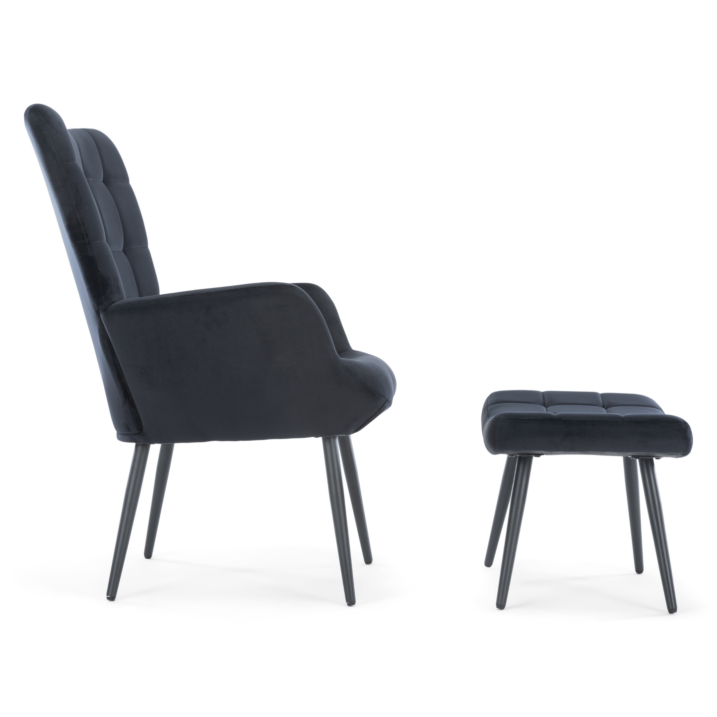 Alfred - Fauteuil avec repose-pieds - Velours noir