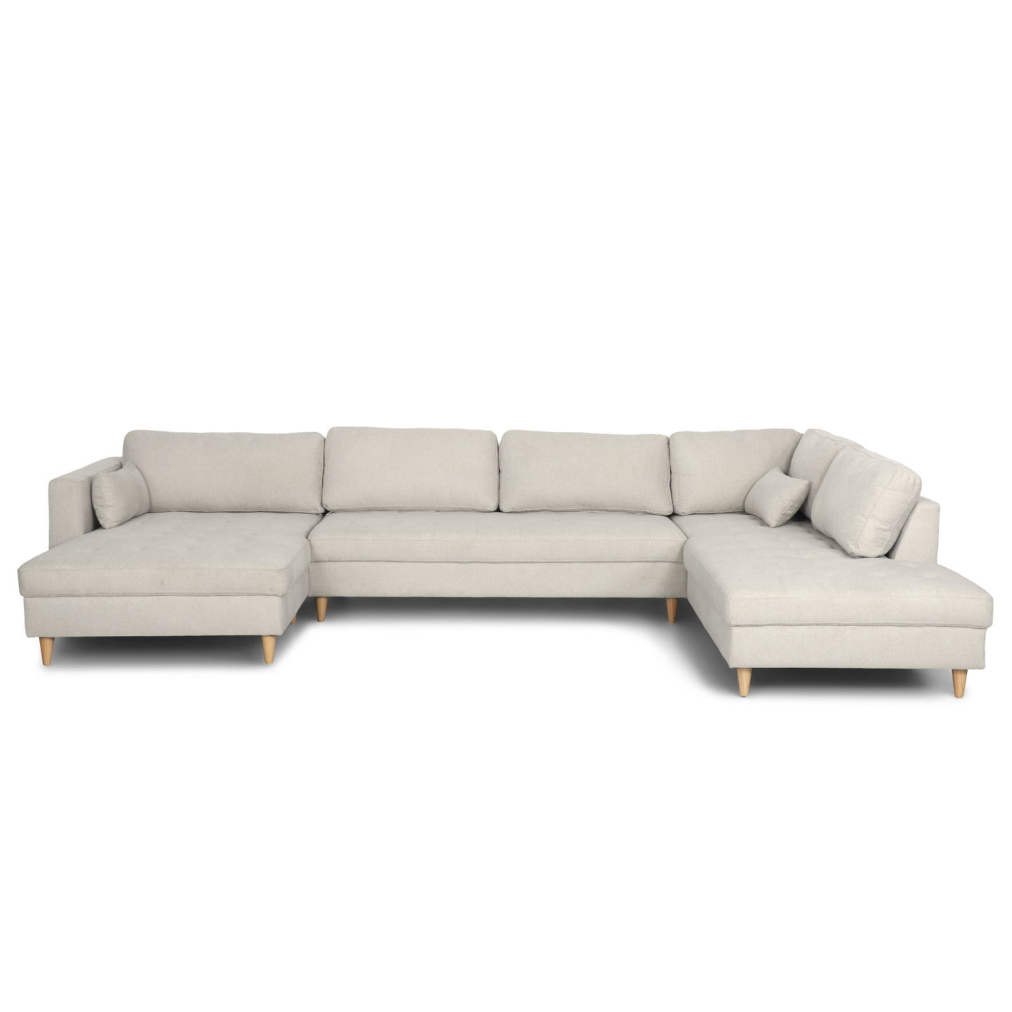 Brandy - Canapé en U gauche beige avec méridienne L:366 x P:211 x H:80 cm