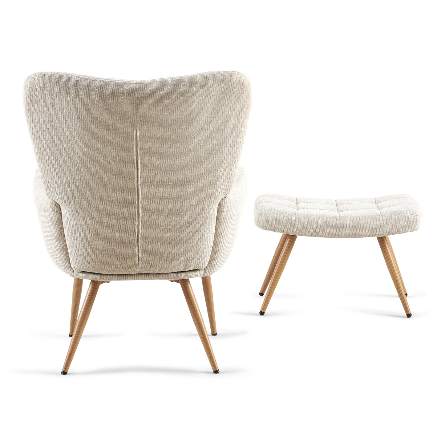 Allison Fauteuil avec Repose-pieds - tissu beige avec effet chêne