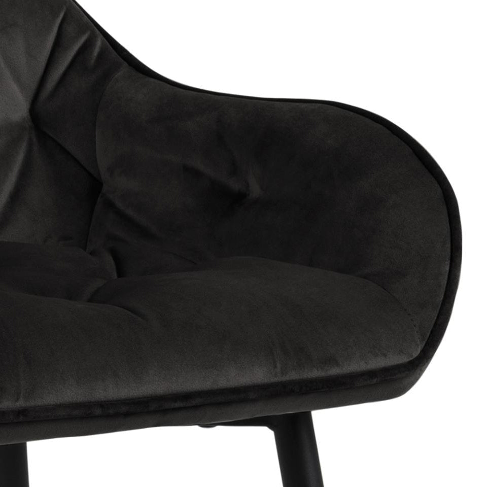 Mario - Tabouret de bar avec dossier en velours noir 65 cm