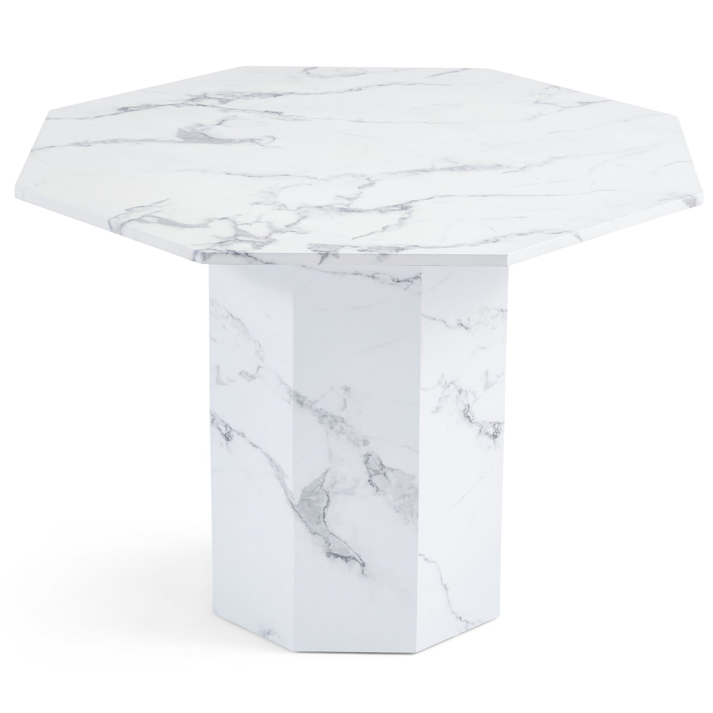 Lagoni - Table ronde de 100 cm de diamètre en aspect marbre blanc