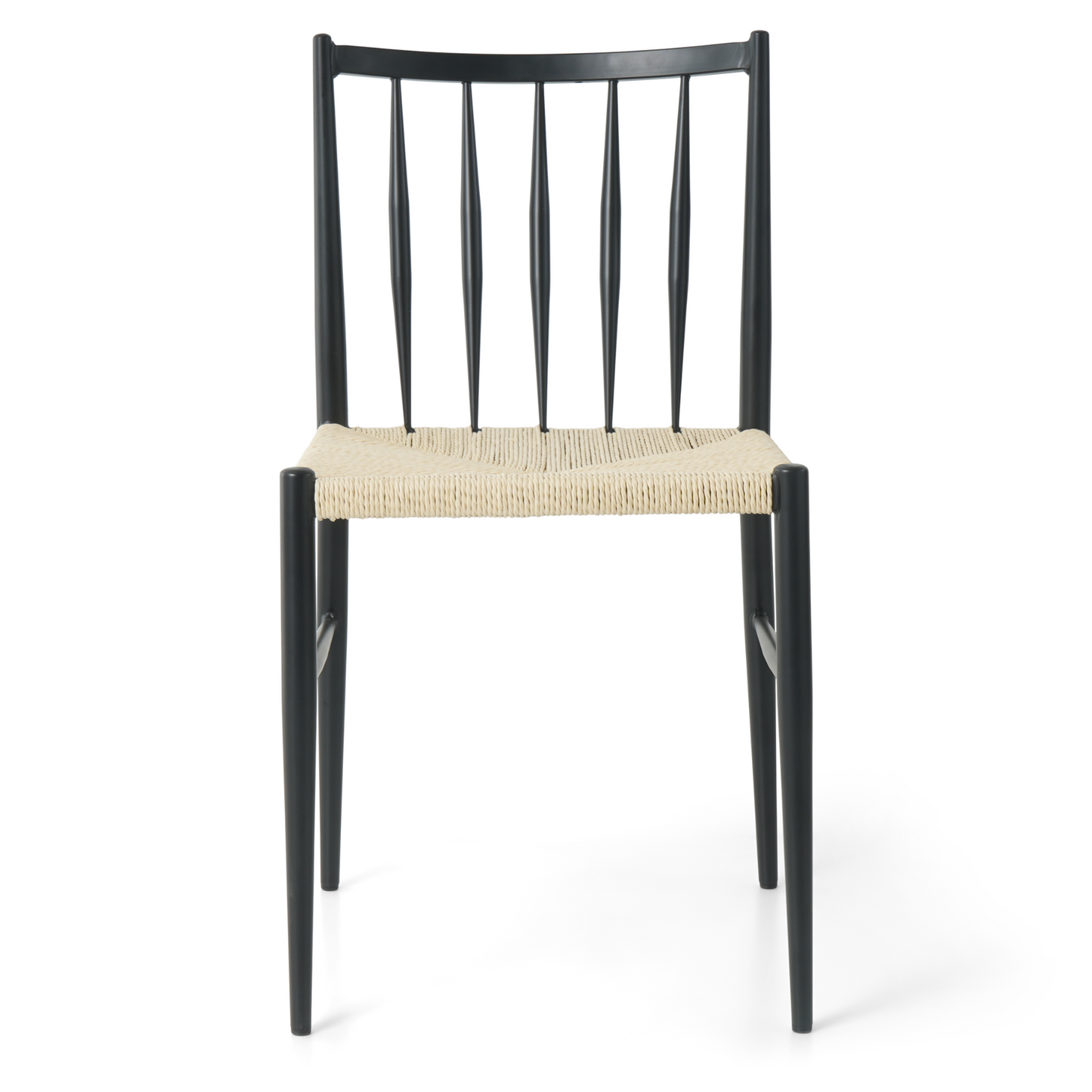 Elena - Chaise de salle à manger noire avec assise en rotin tressé