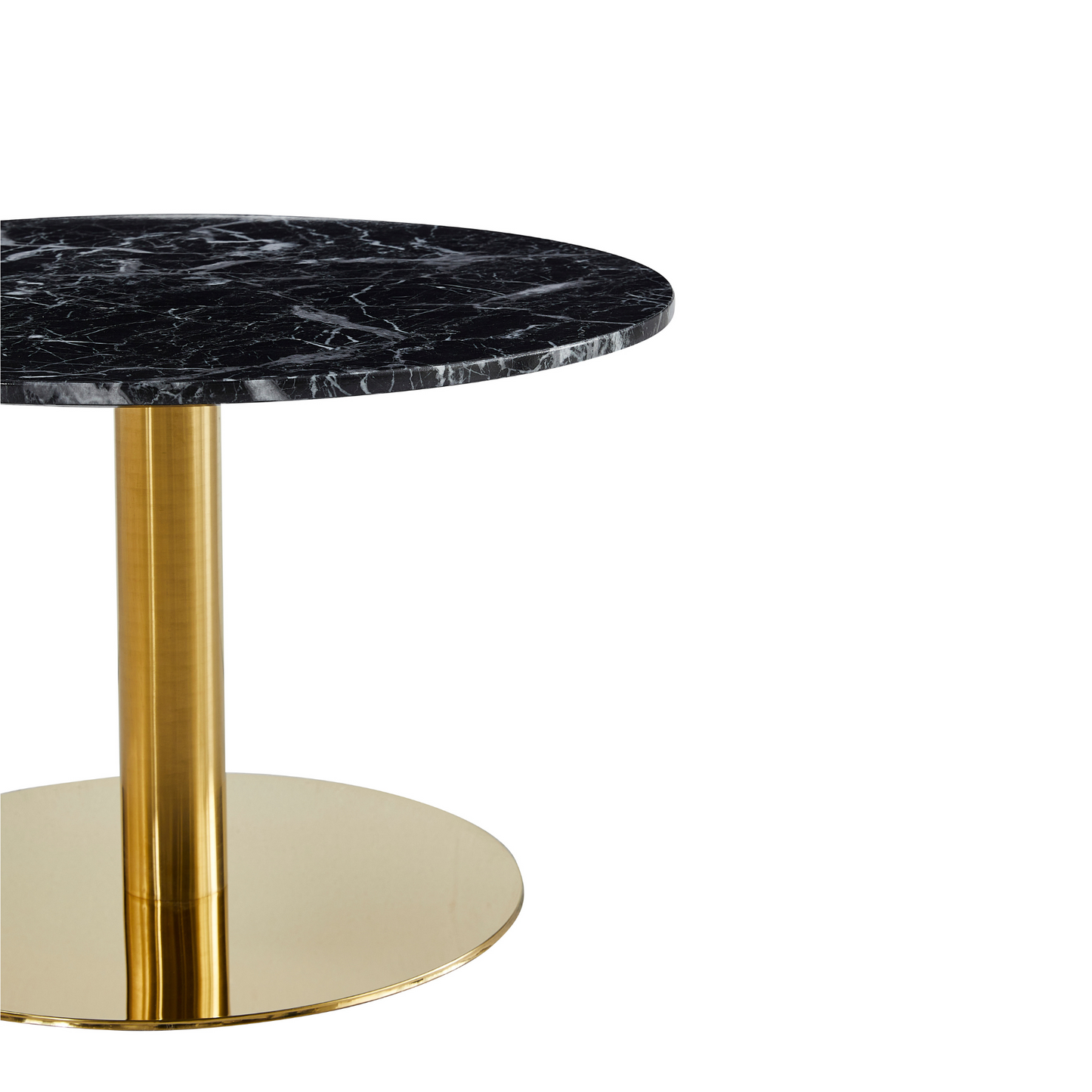 Lazio - Table basse en aspect marbre noir avec pieds dorés Ø70 cm