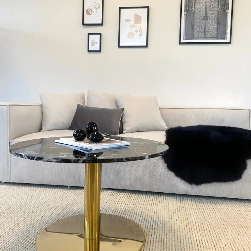 Lazio - Table basse en aspect marbre noir avec pieds dorés Ø70 cm