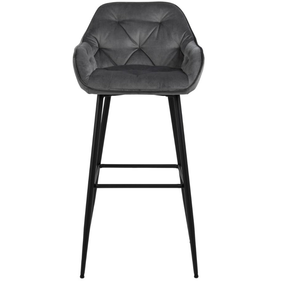 Mario - Tabouret avec dossier en velours gris 65 cm