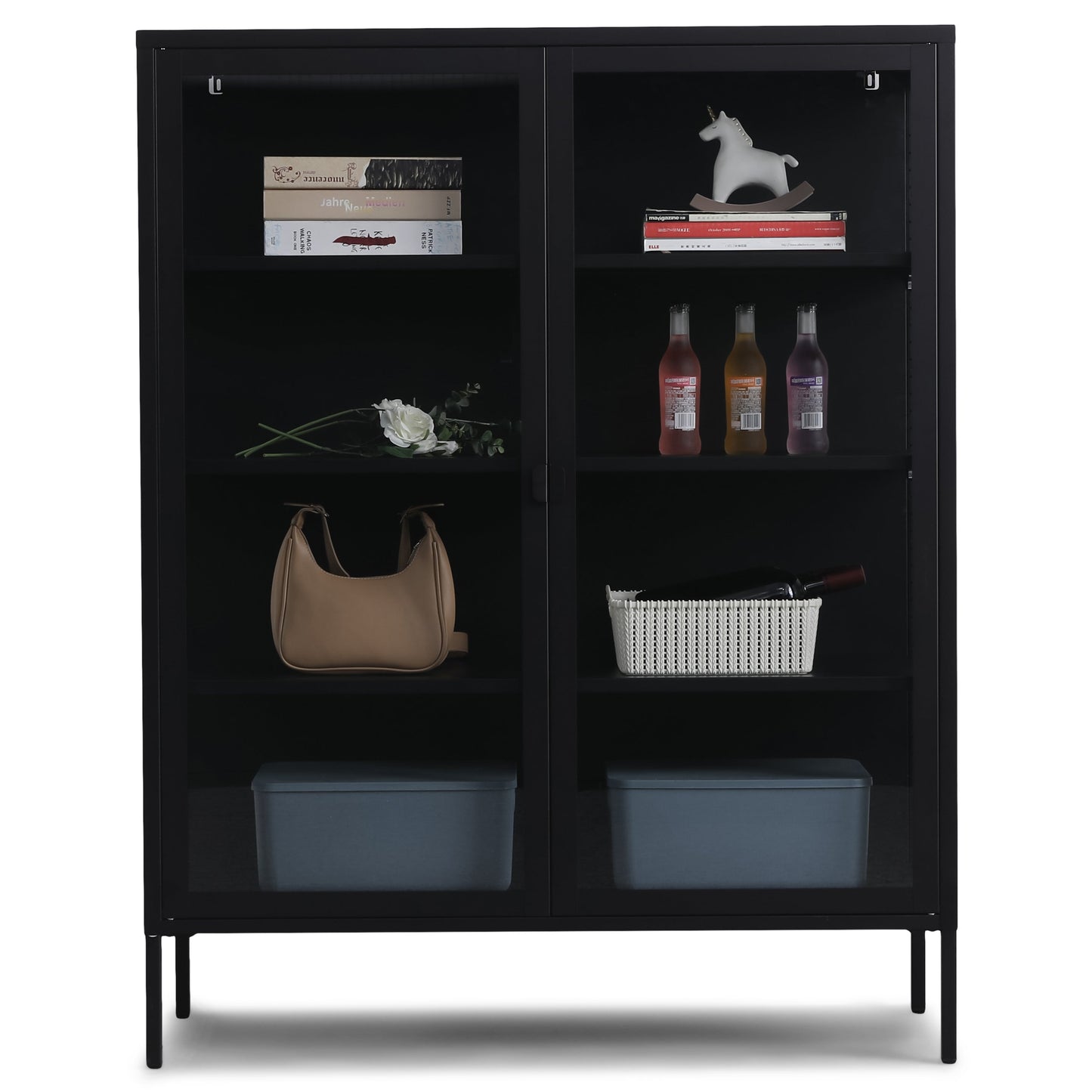 Herman - Vitrine en métal noir/verre 110 x 40 x 140 cm