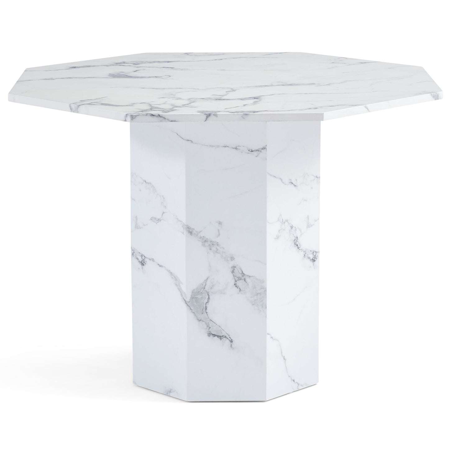 Lagoni - Table ronde de 100 cm de diamètre en aspect marbre blanc