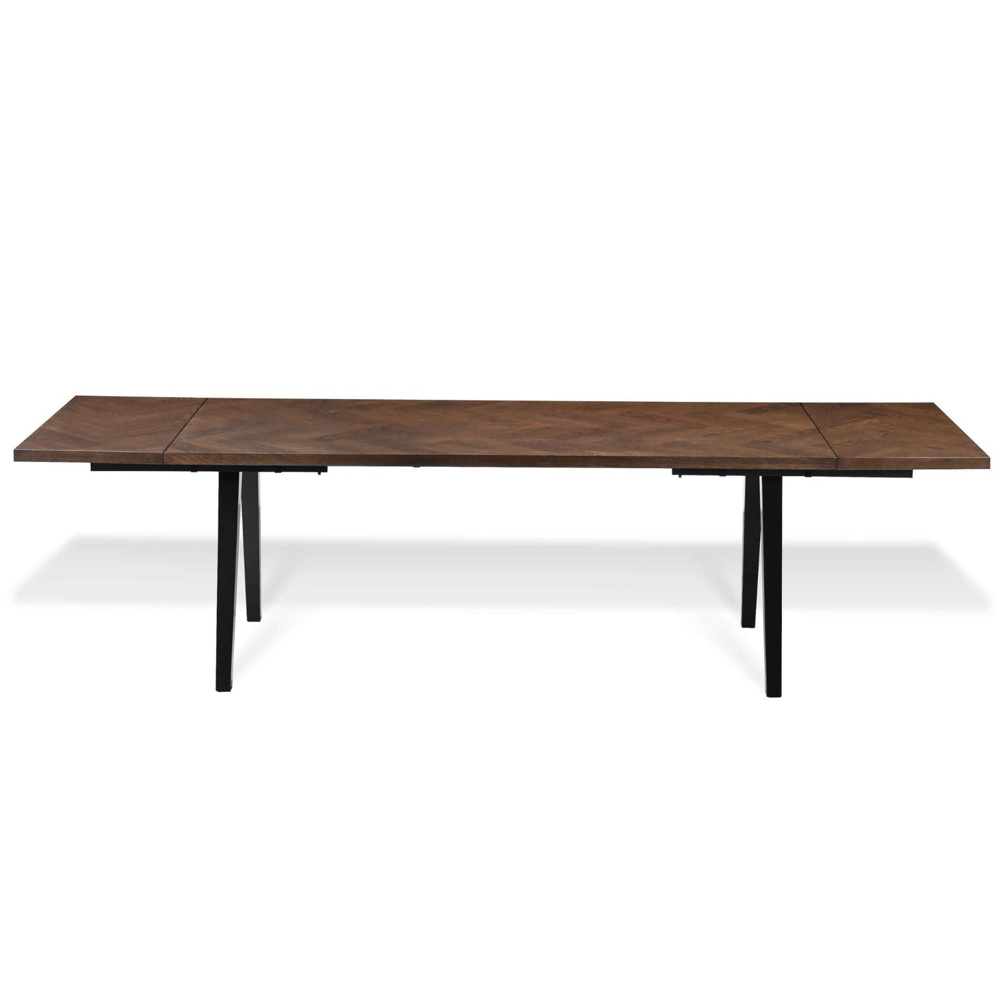 Madelina - Table en chêne fumé 200/290 x 90 cm avec pieds en chevrons (préparée pour rallonges)