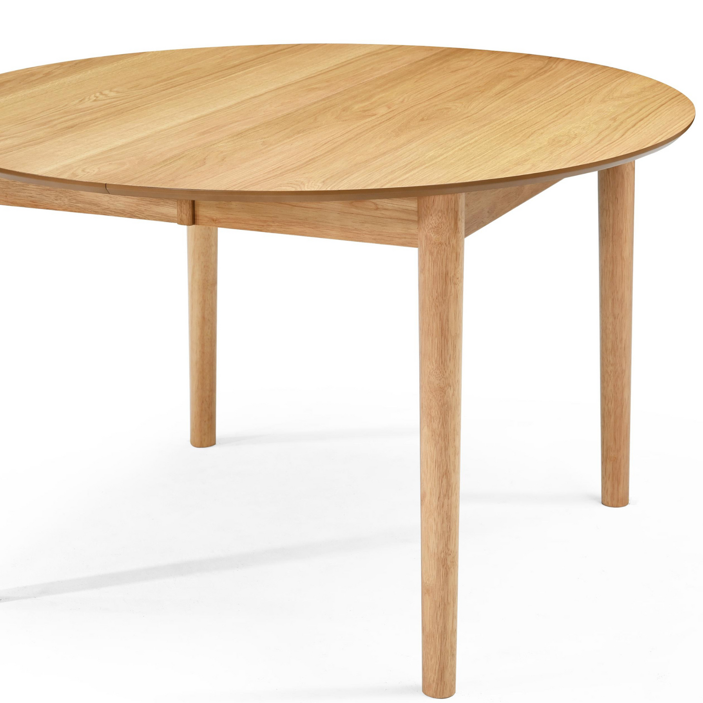 Liam - Table ronde de salle à manger en placage de chêne huilé avec rallonge 120/160/200 cm - Comprend 2 rallonges