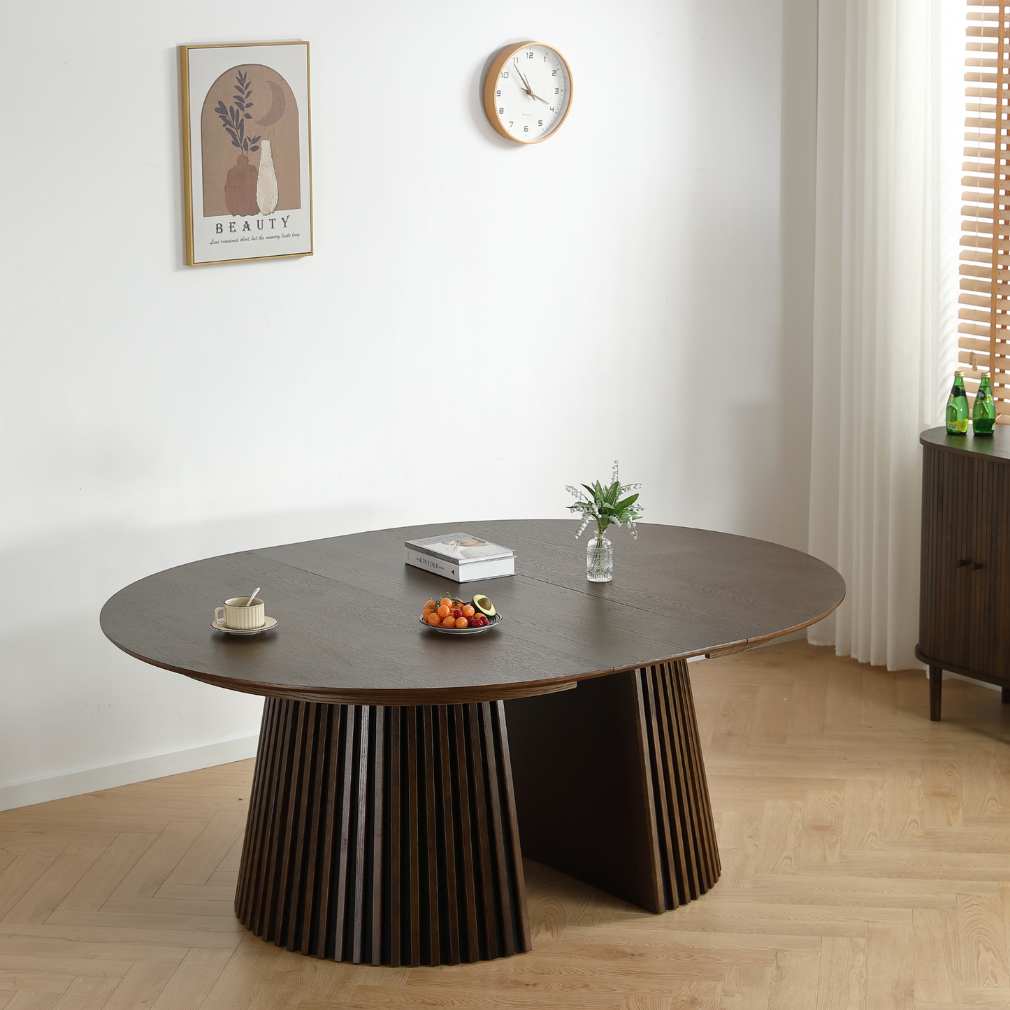 Lewis - Table ronde en chêne fumé avec rallonge 150/190/230 cm - 2 rallonges incluses