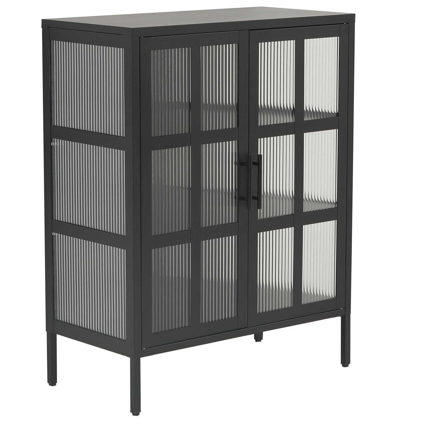 Carmen - Vitrine avec verre côtelé - Métal noir 110 x 40 x 140 cm