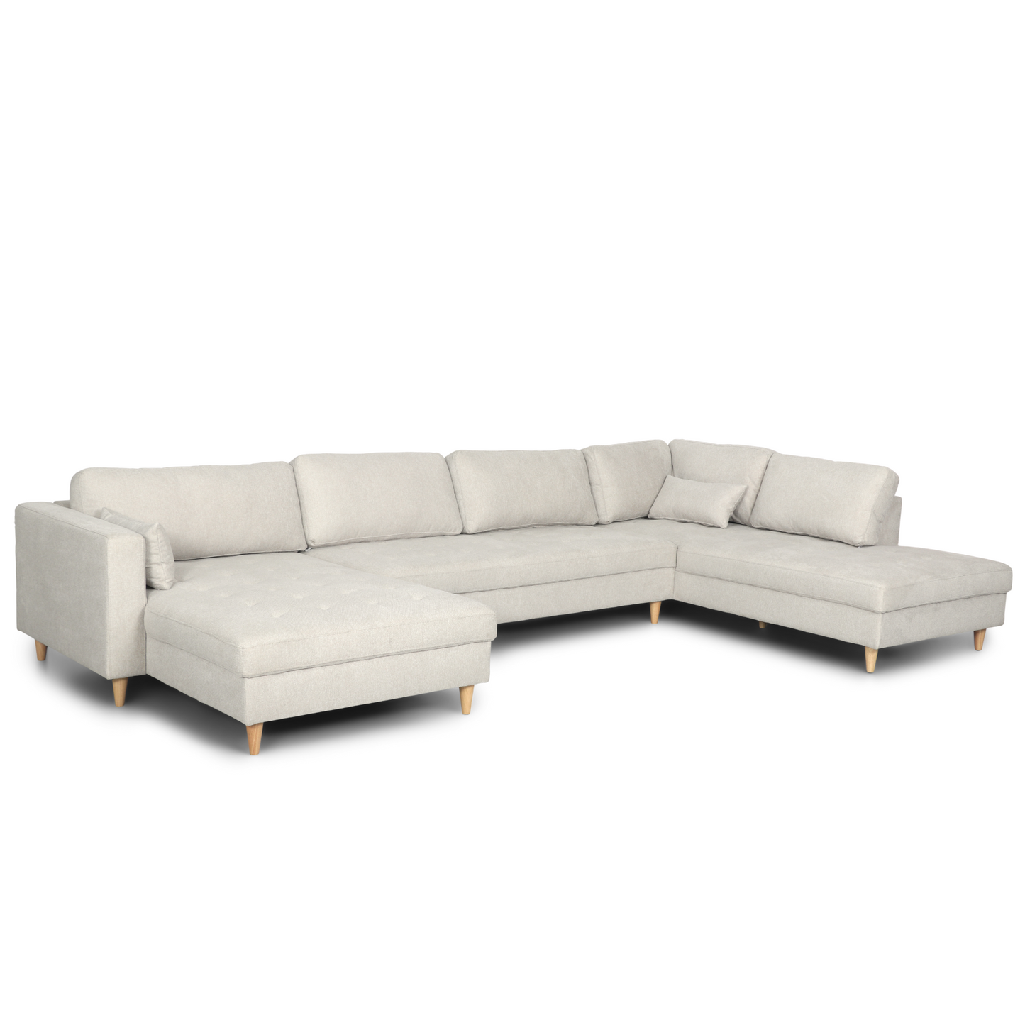 Brandy - Canapé en U gauche beige avec méridienne L:366 x P:211 x H:80 cm