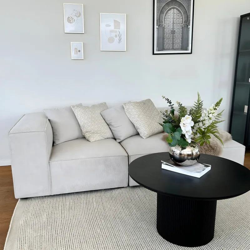 Hailey - Canapé d'angle droit beige avec 2 modules L: 294 x P: 148 x H: 65 cm