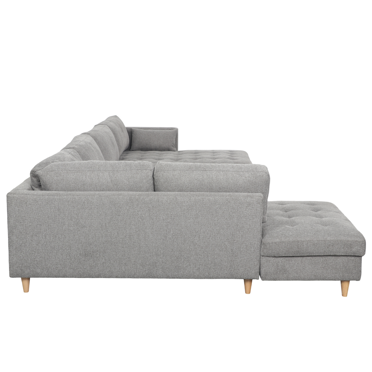 Brandy - Canapé d'angle droit gris avec méridienne L:366 x P:211 x H:80 cm