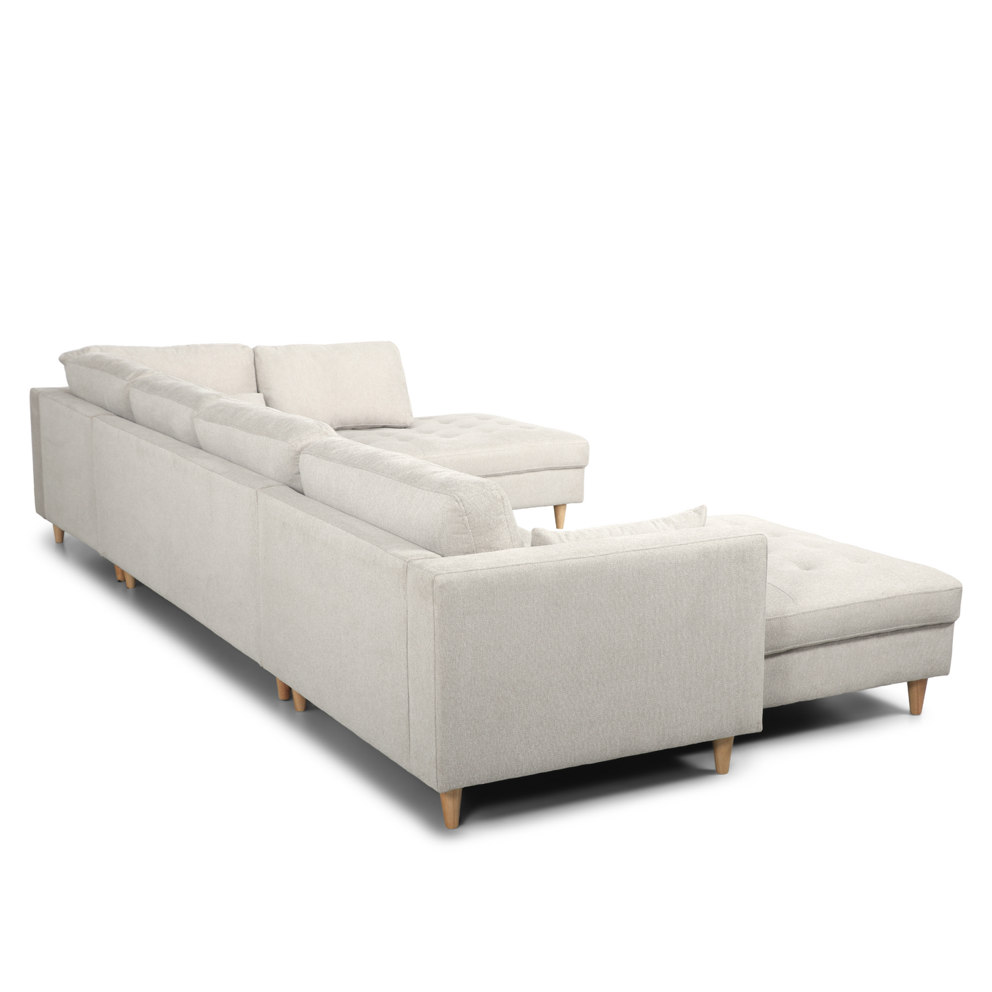 Brandy - Canapé en U gauche beige avec méridienne L:366 x P:211 x H:80 cm