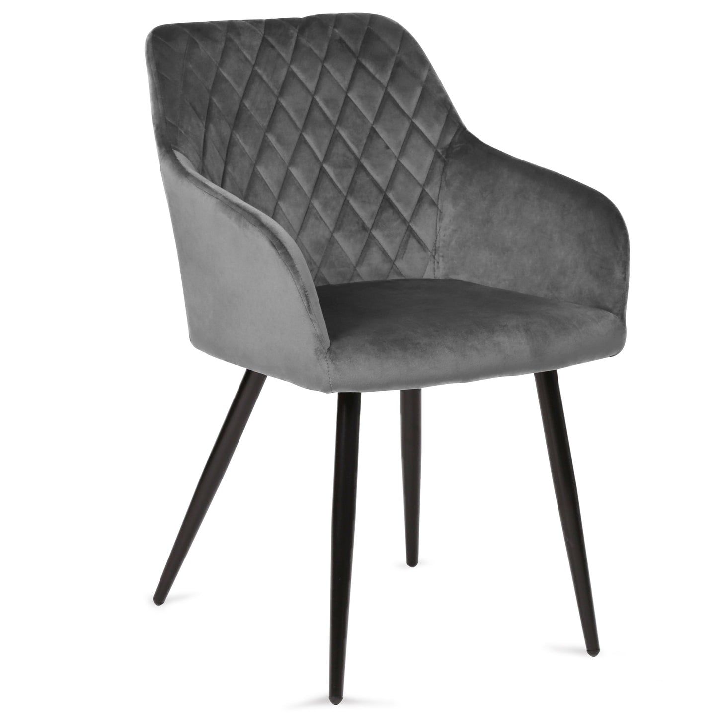 Carlo - Chaise de salle à manger en velours gris avec accoudoirs