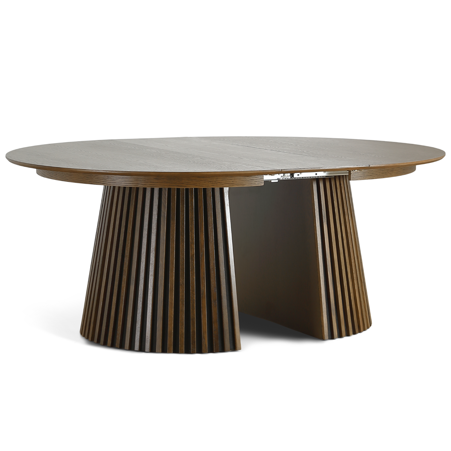 Lewis - Table ronde en chêne fumé avec rallonge 150/190/230 cm - 2 rallonges incluses