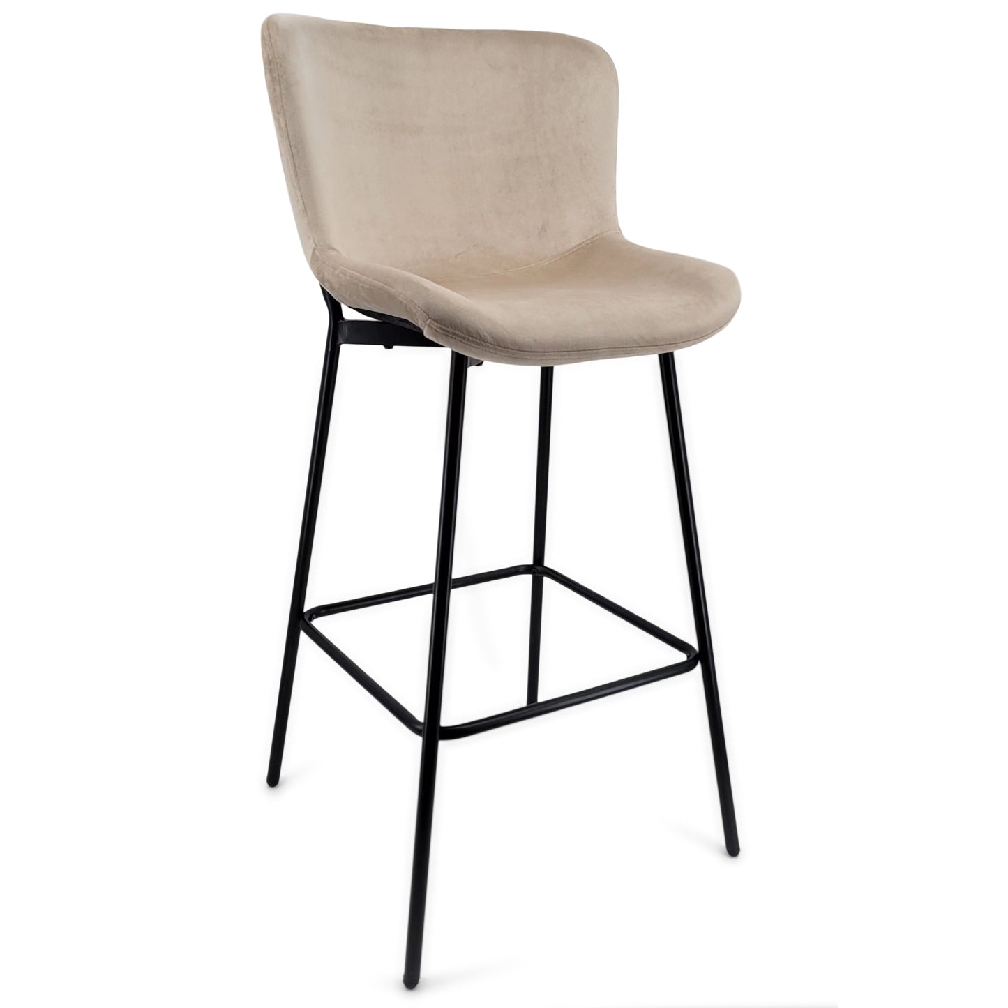 Adena - Tabouret de bar avec dossier en velours beige 65 cm