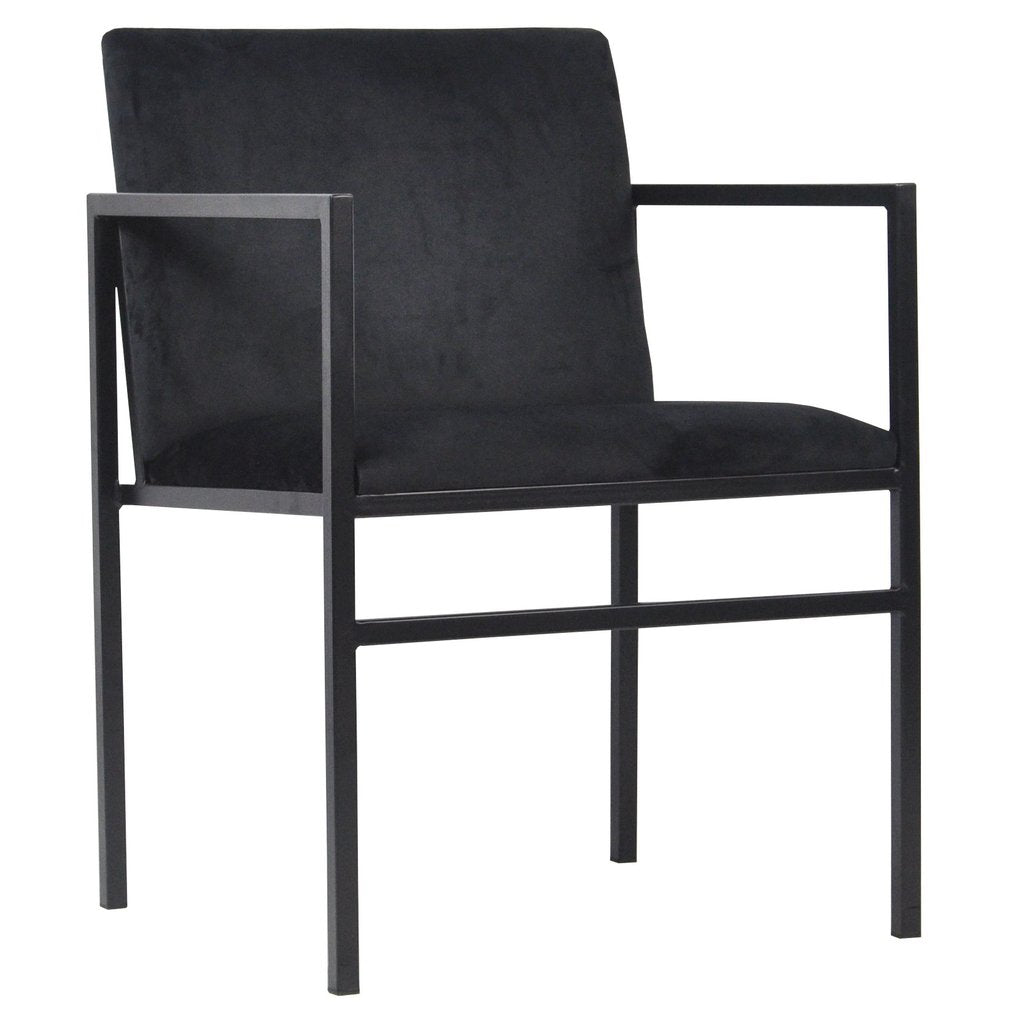 Allie - Chaise de salle à manger en velours noir avec accoudoirs