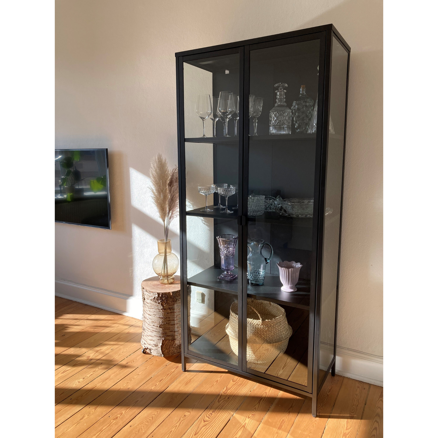 Herman - Vitrine en métal noir/verre 80 x 40 x 180 cm