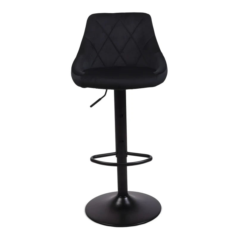 Cassie - Tabouret de bar noir réglable en velours avec fonction pivotante à 360 degrés