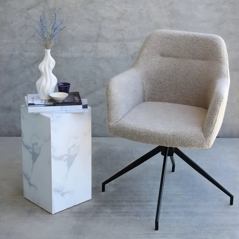 Amanda - Chaise de salle à manger en bouclé beige avec fonction pivotante à 360 degrés