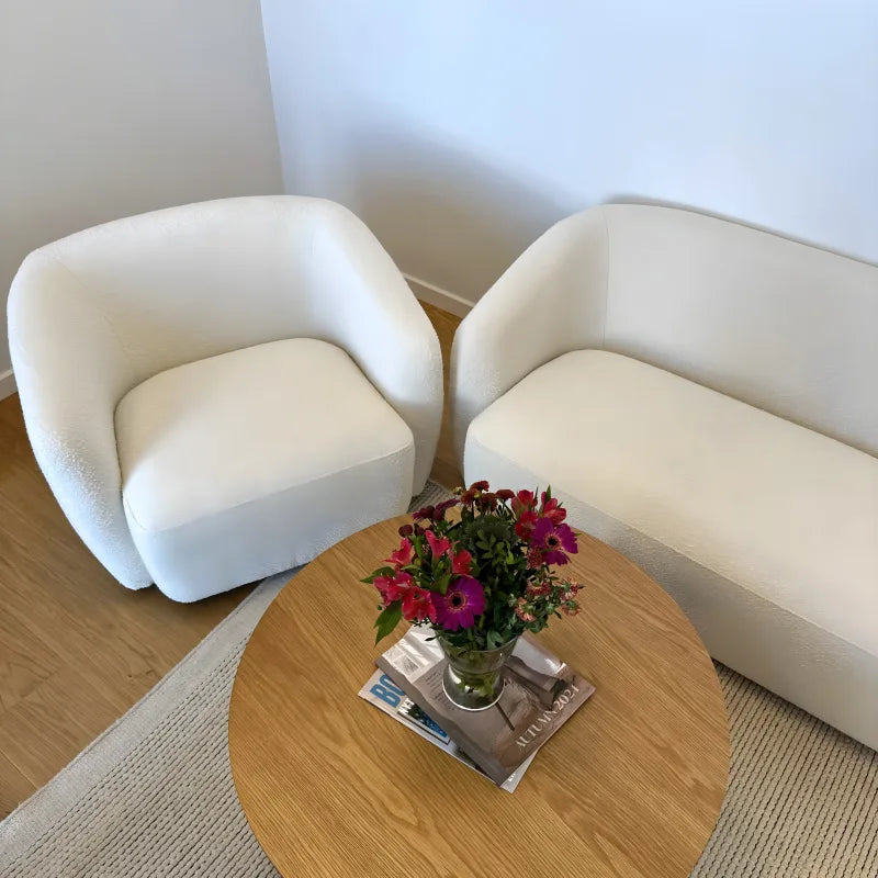 Melisa - Fauteuil en bouclé blanc L: 92 x P: 84 x H: 66 cm