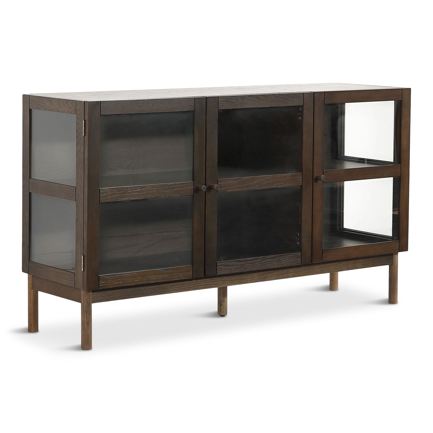 Havana Buffet/Vitrine en chêne avec portes vitrées en chêne fumé et 3 portes – 80x40x140 cm