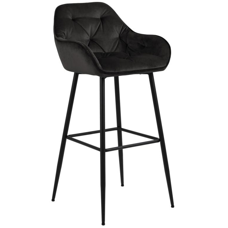 Mario - Tabouret de bar avec dossier en velours noir 65 cm