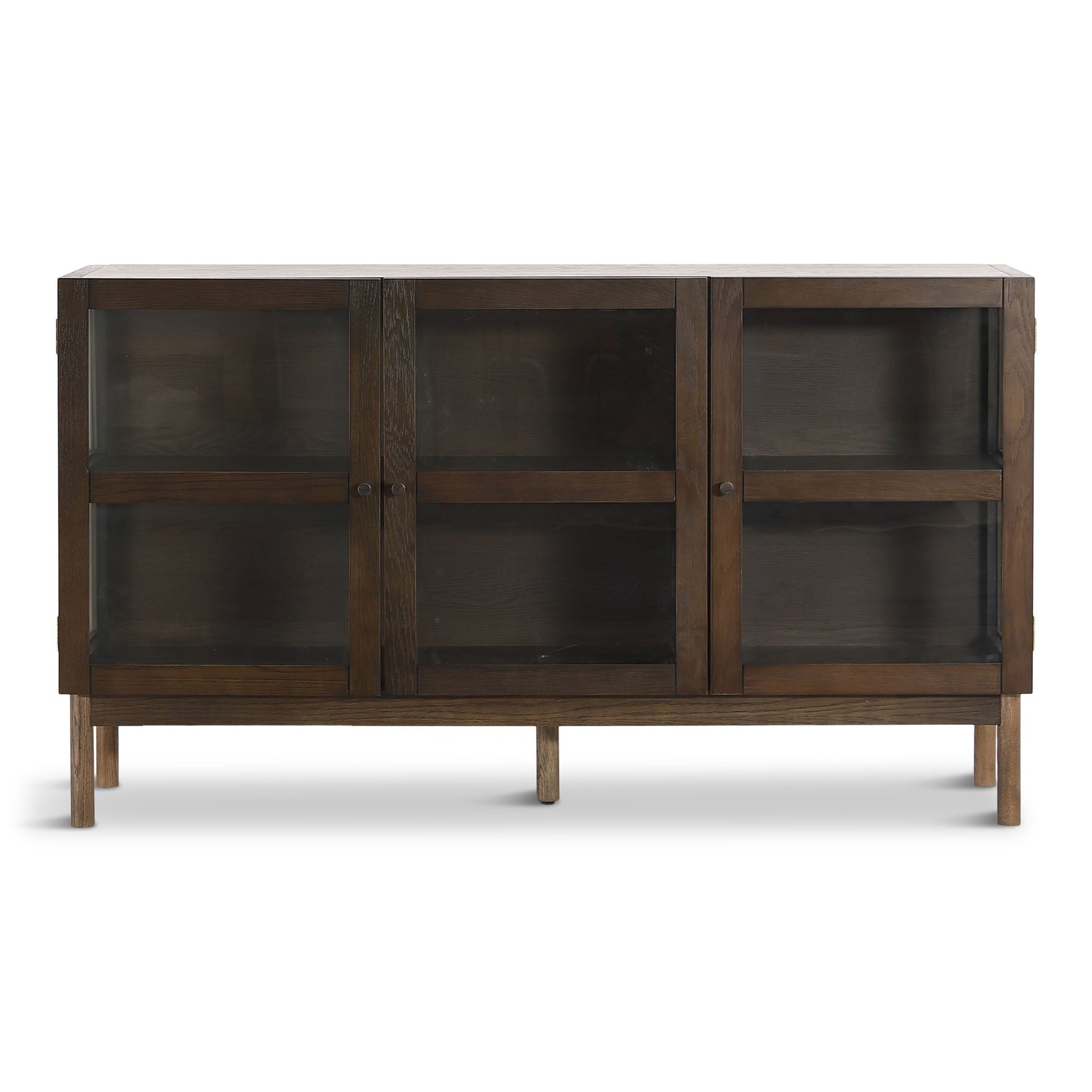 Havana Buffet/Vitrine en chêne avec portes vitrées en chêne fumé et 3 portes – 80x40x140 cm