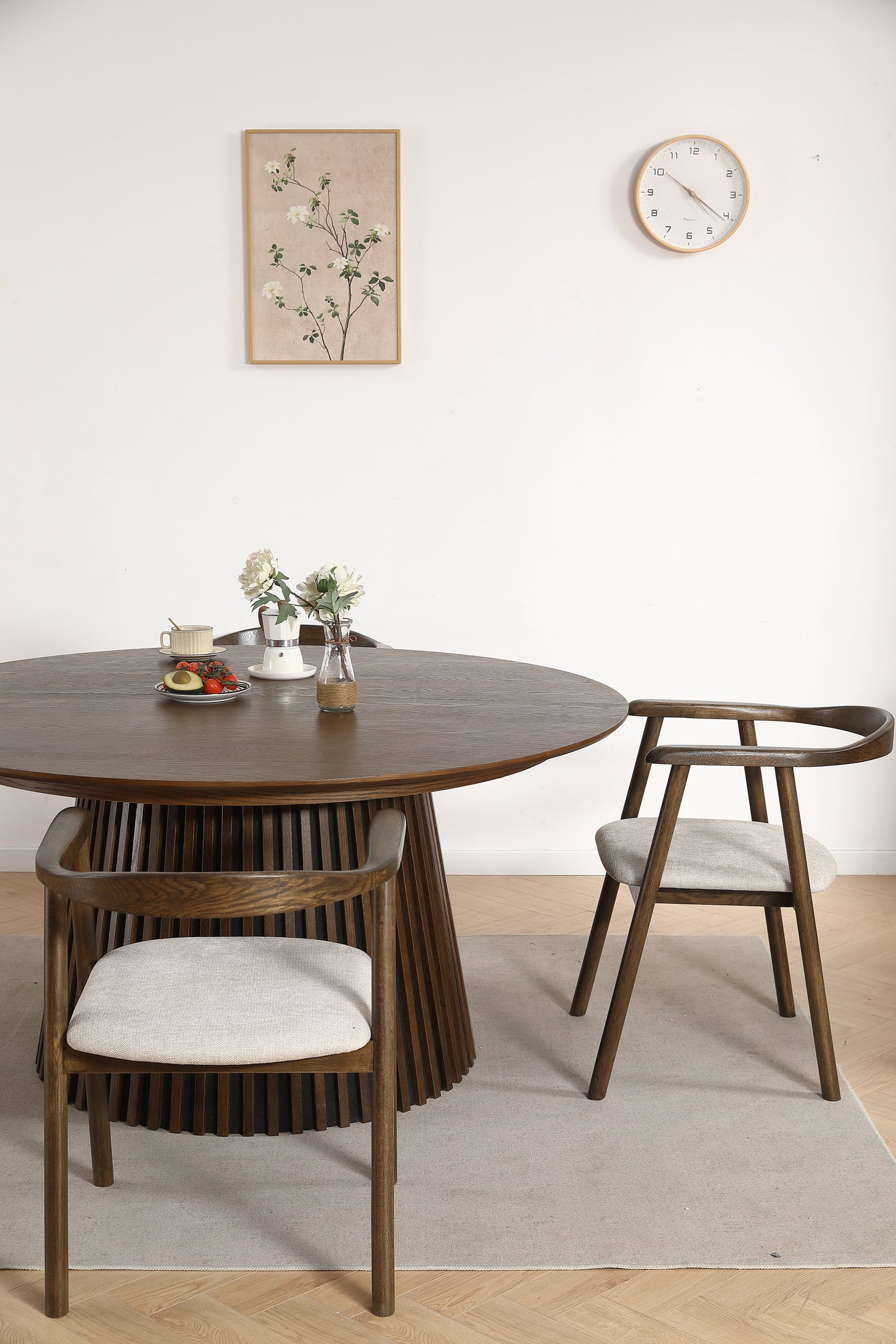 Jocelyn - Chaise de salle à manger en chêne fumé avec assise en tissu beige
