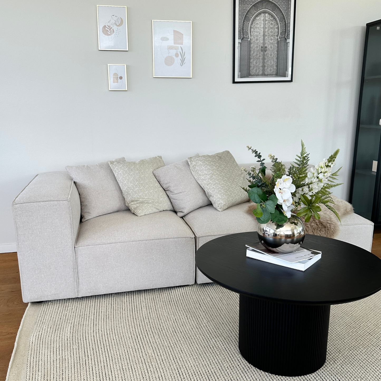 Hailey - Canapé modulaire beige avec méridienne gauche et 2 modules L: 294 x P: 148 x H: 65 cm